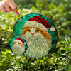 Christmas Cat Stained Glass Suncatcher – Festive Kitty in Santa Hat Window Hanging Holiday Decor