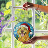 Golden Retriever Christmas Stained Glass Suncatcher – Festive Dog in Santa Hat Window Hanging Holiday Decor