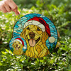 Golden Retriever Christmas Stained Glass Suncatcher – Festive Dog in Santa Hat Window Hanging Holiday Decor