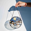 Snowman Winter Night Stained Glass Suncatcher – Holiday Snow Scene Window Hanging Christmas Decor