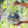 Snowman Winter Night Stained Glass Suncatcher – Holiday Snow Scene Window Hanging Christmas Decor