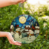 Snowman Winter Night Stained Glass Suncatcher – Holiday Snow Scene Window Hanging Christmas Decor