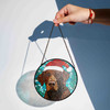 Brown Dog Christmas Stained Glass Suncatcher – Holiday Pet Window Hanging Winter Home Decor