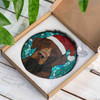 Brown Dog Christmas Stained Glass Suncatcher – Holiday Pet Window Hanging Winter Home Decor