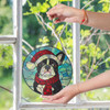 Boston Terrier in Santa Hat Stained Glass Suncatcher – Dog Christmas Window Hanging, Holiday Pet Gift