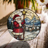 Santa Claus with Star Stained Glass Suncatcher – Christmas Window Hanging, Holiday Home Decor Gift