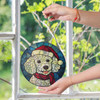 White Poodle Christmas Stained Glass Suncatcher Holiday Dog Window Hanging Ornament Winter Pet Lover Gift Decor
