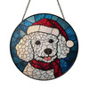 White Poodle Christmas Stained Glass Suncatcher Holiday Dog Window Hanging Ornament Winter Pet Lover Gift Decor
