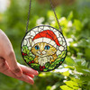 Orange Cat Christmas Stained Glass Suncatcher Santa Hat Holiday Window Hanging Winter Home Decor