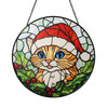Orange Cat Christmas Stained Glass Suncatcher Santa Hat Holiday Window Hanging Winter Home Decor