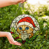 Orange Cat Christmas Stained Glass Suncatcher Santa Hat Holiday Window Hanging Winter Home Decor