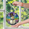 Snowman Stained Glass Suncatcher Holiday Window Hanging Winter Decor with Hat and Scarf