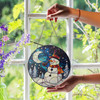 Snowman Stained Glass Suncatcher Holiday Window Hanging Winter Decor with Moon and Stars