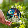 Snowman Stained Glass Suncatcher Holiday Window Hanging Winter Decor with Moon and Stars