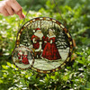 Santa and Mrs Claus Stained Glass Suncatcher Christmas Window Hanging Holiday Decor with Reindeer
