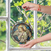 Angel Stained Glass Suncatcher Christian Window Hanging Religious Decor with Halo and White Wings