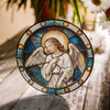 Angel Stained Glass Suncatcher Christian Window Hanging Religious Decor with Halo and White Wings