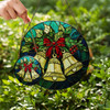 Christmas Bells Stained Glass Suncatcher Holiday Window Hanging Decor with Holly and Red Bow