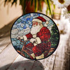Santa on Bicycle Stained Glass Suncatcher Christmas Window Hanging Holiday Decor