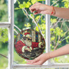DJ Santa Stained Glass Suncatcher Christmas Window Hanging Holiday Decor with Turntable