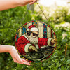 DJ Santa Stained Glass Suncatcher Christmas Window Hanging Holiday Decor with Turntable