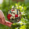 DJ Santa Stained Glass Suncatcher Christmas Window Hanging Holiday Decor with Turntable