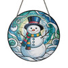 Snowman Stained Glass Suncatcher Winter Holiday Window Hanging Christmas Home Decor