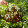 Jesus Holding Beagle Stained Glass Suncatcher – Christian Pet Memorial Window Hanging Decor