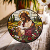 Jesus Holding Beagle Stained Glass Suncatcher – Christian Pet Memorial Window Hanging Decor
