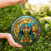 Daughters Of Sphinx Mosaic Pattern, Blue Gold Stained Glass Suncatcher