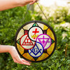 York Rite Symbols Freemason Mosaic Pattern Colorful Stained Glass Suncatcher
