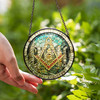 Freemason Symbol Stone Ruins Gray Stained Glass Masonic Suncatcher