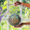 Freemason Symbol Stone Ruins Gray Stained Glass Masonic Suncatcher