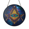 All Seeing Eye Galaxy Gold Blue Masonic Stained Glass Suncatcher