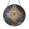 Masonic Symbol Freemasonry Sun Galaxy All Seeing Eye Colorful Stained Glass Suncatcher
