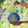 Masonic Symbol Freemasonry Earth And Sky All Seeing Eye Blue Brown Stained Glass Suncatcher