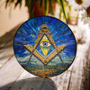 Masonic Symbol Freemasonry Earth And Sky All Seeing Eye Blue Brown Stained Glass Suncatcher