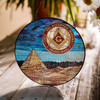 Masonic Pyramid Sun Emblem Circle Yellow Red Blue Glass Suncatcher