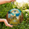 Masonic Past Master Symbol Stone Ruins All Seeing Eye  Stained Glass Suncatcher