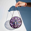 Cryptic Council Symbol Freemason Floral Pattern Purple Stained Glass Suncatcher
