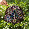 Cryptic Council Symbol Freemason Floral Pattern Purple Stained Glass Suncatcher