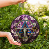 Cryptic Council Symbol Freemason Floral Pattern Purple Stained Glass Suncatcher