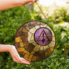 Freemason Burrowed Ground Cryptic Council Symbol Brown Purple Stained Glass Suncatcher