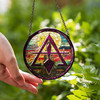Cryptic Council Symbol Freemason Sunset Stone Monument Colorful Stained Glass Suncatcher