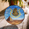 Daughters of Isis DOI Desert Pyramid Yellow Blue Masonic Glass Suncatcher