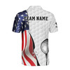 Custom Name Team American Flag Golfer Stick Silhouette Men's Polo Shirt S-5XL