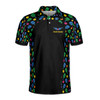 Custom Name Pickleball Wings Colorful Paddle Black 3D Men's Polo Shirt S-5XL