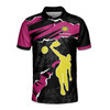 Custom Name Pickleball Player Wreath Black Magenta 3D Men's Polo Shirt S-5XL