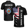 Custom Name Archery Starry Night Sky USA Flag Black 3D Men's Polo Shirt S-5XL