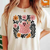 Boho Ghost Pink Halloween Floral Shirt Adult T Shirt S-5XL